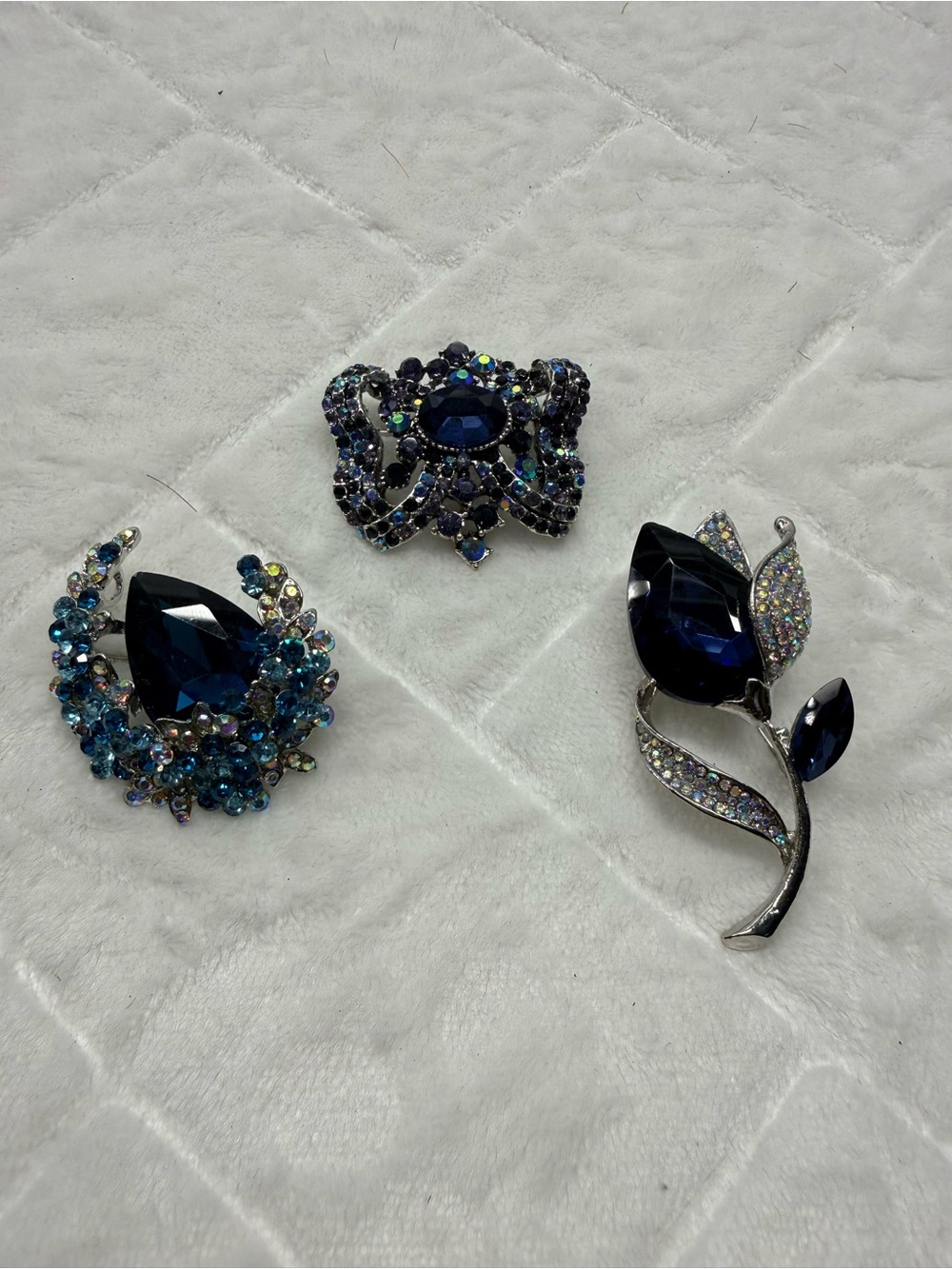Elegant Navy Blue Crystal Floral Brooch - Women Jewelry 3 for $45